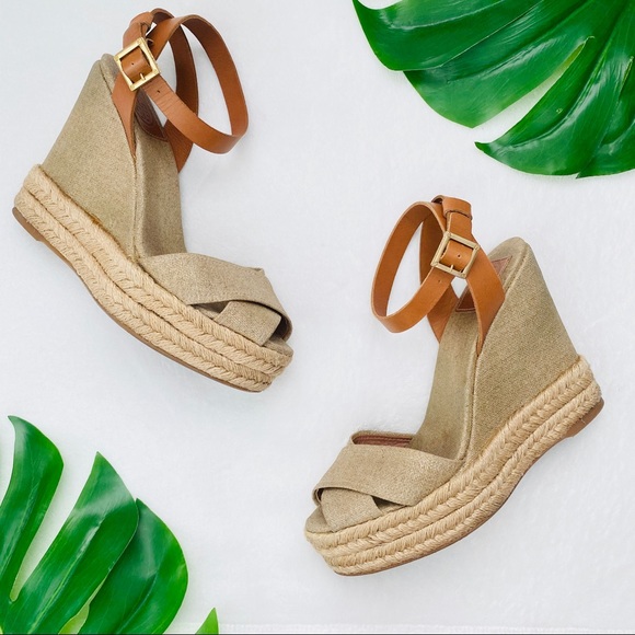 Tory Burch Shoes - Tory Burch Fabian gold espadrille wedge sandals